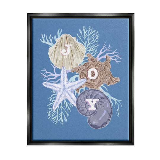 Stupell Industries Joy Nautical Holiday Seashells Framed Floater Canvas Wall Art